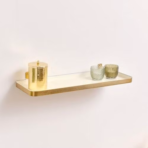 Melody Maison Gold and Ivory Enamelled Metal Wall Shelf, W: 50 cm, H: 18 cm, D: 5 cm
