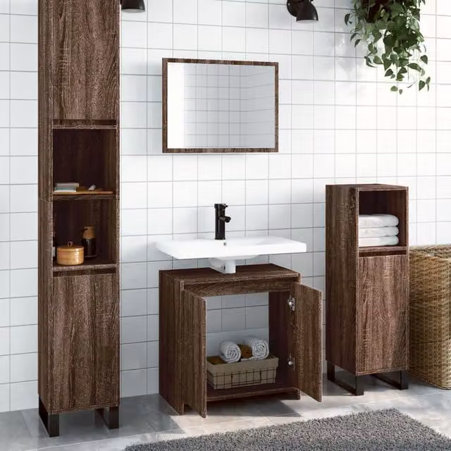 Berkfield Home 2 Piece Modern Bathroom Furniture Set in Brown Oak – 1
