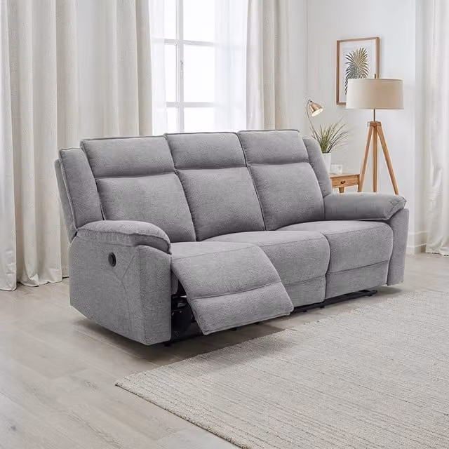 More4Homes Skye 3 Seater Grey Linen Electric Recliner Sofa