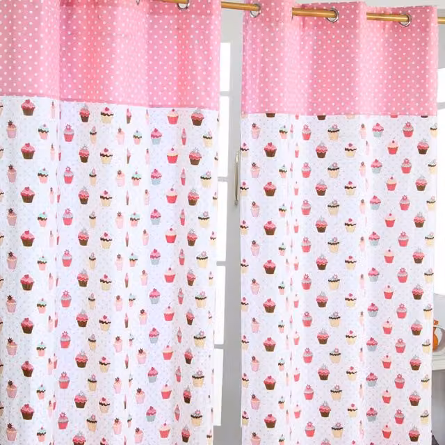 Homescapes Pink Dotted Cotton Eyelet Curtain Pair, Width: 117 cm