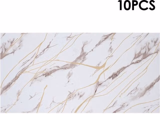 Lifeideas 10 Piece Self Adhesive Marble Pattern Wall Tile Stickers in Multicolour and White