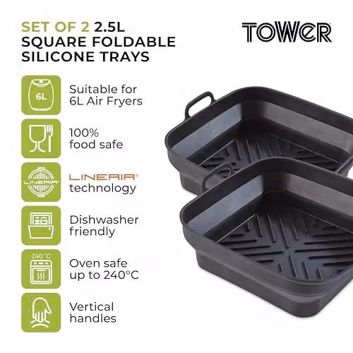 Tower Set of 2 Square Foldable Silicone Brownie Tins, Black – 3