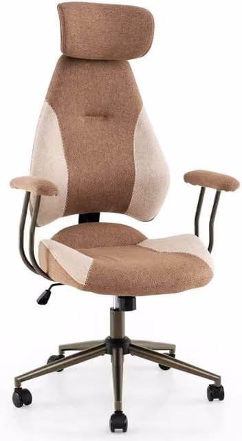 NESTLUNE Brown Fabric High Back Task Chair with Headrest and Armrests, H 100 cm x W 45 cm x D 45 cm – 1