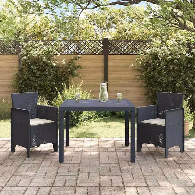 Berkfield Home Modern 3 Piece Anthracite Poly Rattan Garden Dining Set with Cushions
