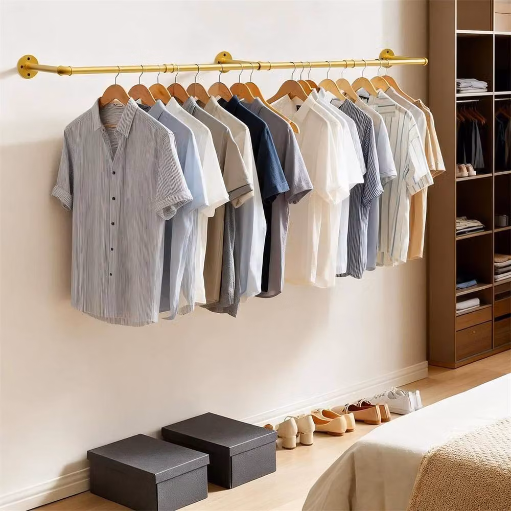 Kelvenix Wall Mounted Metal Clothes Rack in Gold and Black – 4