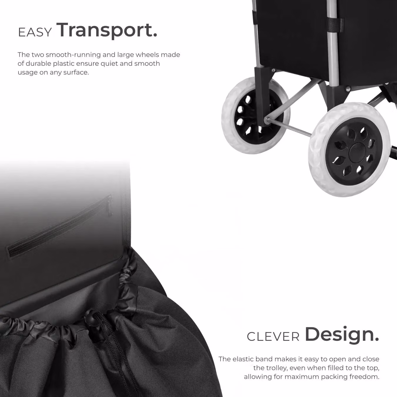 tectake Folding Shopping Trolley with Removable Cover and Smooth Running Wheels, Black – 4