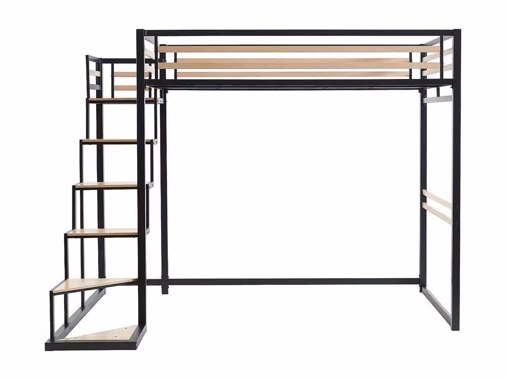 JOGUI Mezzanine Bed in Black and Natural Metal and MDF, W/D/H: 200 x 140 x 165 cm – 2