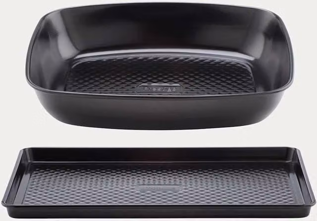 Prestige Inspire 2 Piece Black Carbon Steel Non-Stick Roaster and Rectangular Baking Sheet Set