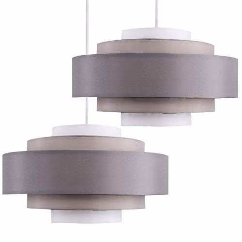 ValueLights Hampshire Modern 5 Tier Fabric Ceiling Pendant Shades in Grey and Yellow, Set of 2, Shade Width: 35 cm – 1