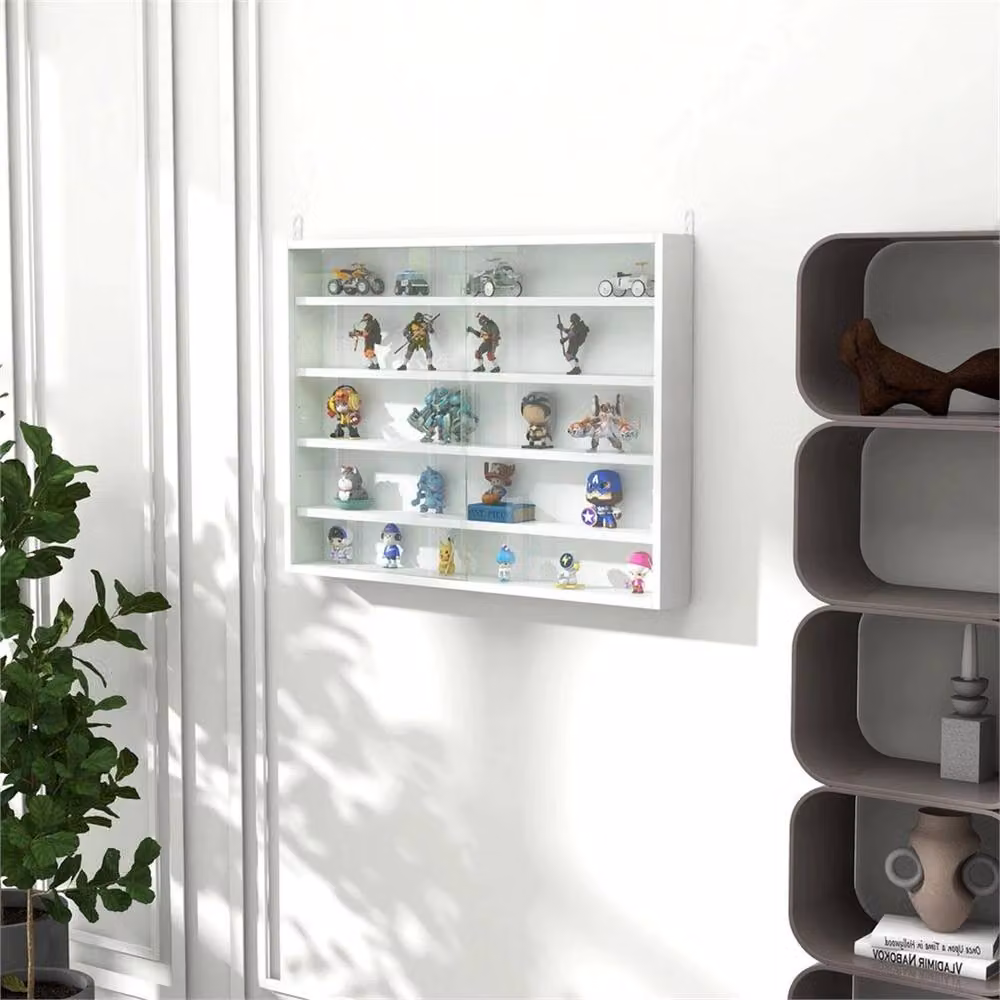 Nordara 5-Tier Wall Mounted Display Shelf Unit with Glass Doors and Internal Shelves, White – 2