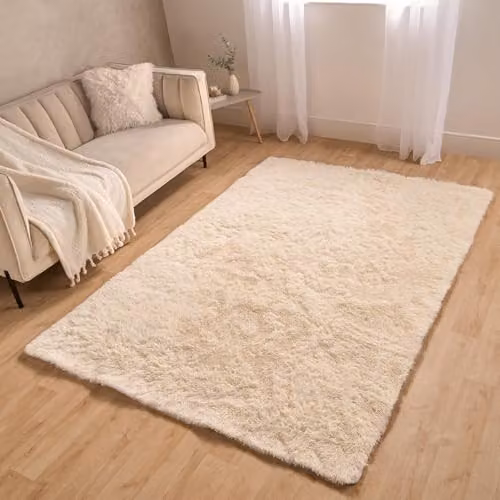Sienna OHS Fluffy Shaggy Rug in Beige, W/D: 80 x 150 cm – 1