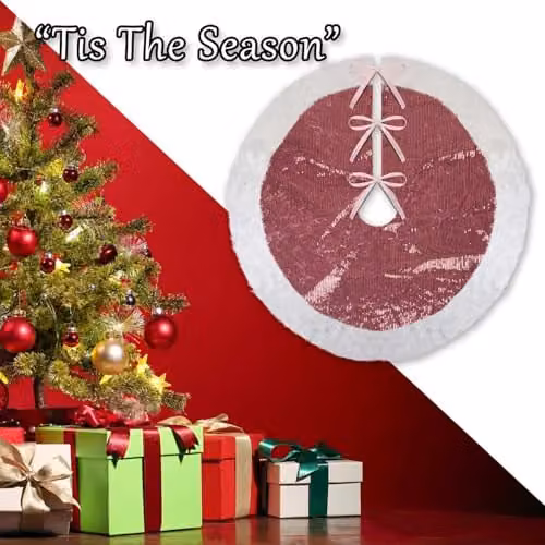 VFM e-Store Pink Sequin Christmas Tree Skirt, W: 49 cm, D: 31 cm – 6