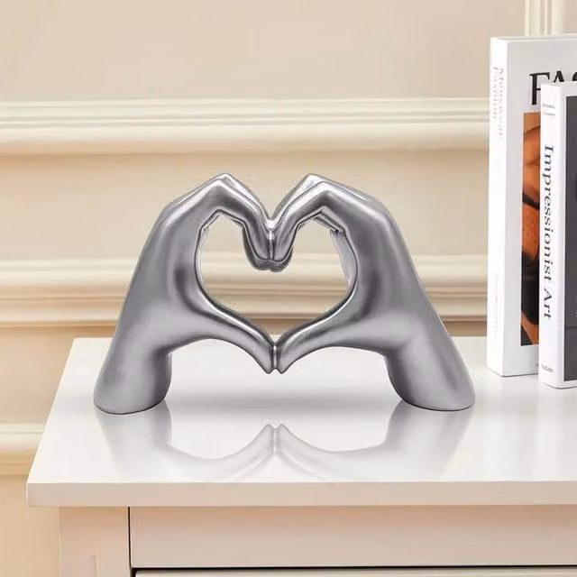 Huhote Modern Resin Heart Hands Love Gesture Sculpture in Silver for Home or Office Decor – 1