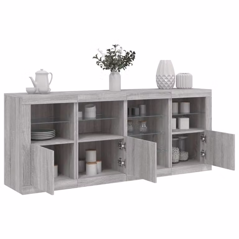 Berkfield Home Modern Sideboard with Integrated LED Lights in Grey Sonoma, W: 164 cm, D: 37 cm, H: 67 cm