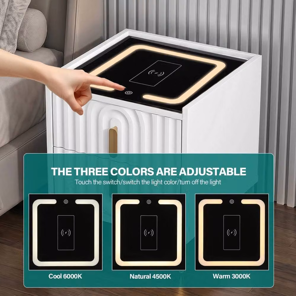 NESTLUNE Modern Smart Bedside Table with Light and Wireless Charging in White – 5