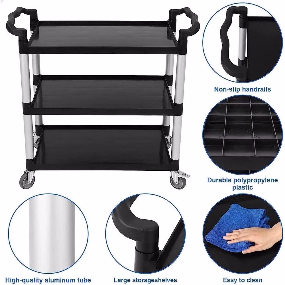 VOGREX 3-Tier Utility Service Cart in Black with 163.28 kg Capacity – 3