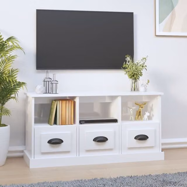 Berkfield Home Modern High Gloss White TV Cabinet, W/D/H: 100 x 35 x 50 cm