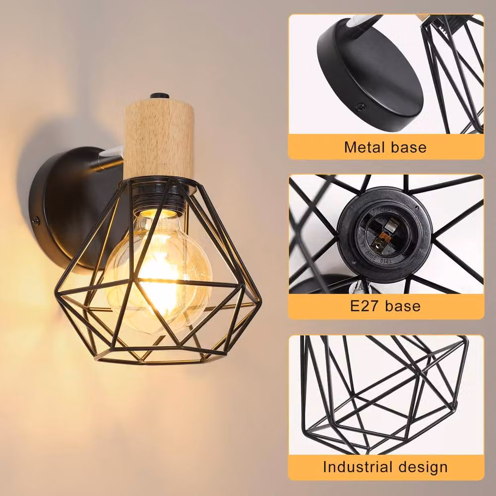 COMELY Vintage Industrial Multicolour Wooden Wall Lights with 360 Degree Rotation and E27 Socket – 5