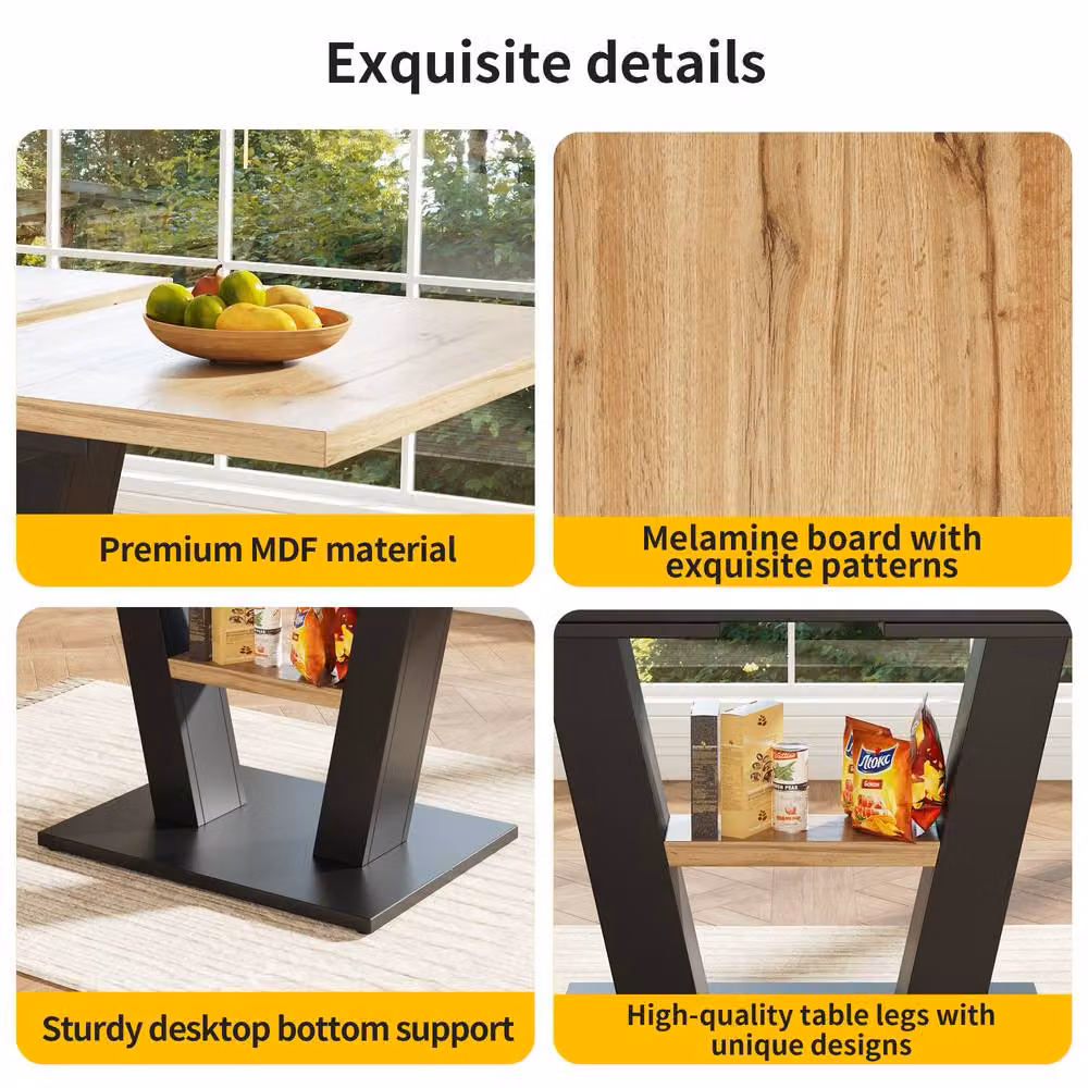 BTM Extendable Rectangular Dining Table in Black and Wood-Colour, W/D/H: 118 x 70 x 75 cm to 157 x 70 x 75 cm – 4