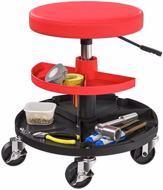 NESTLUNE Rolling Mechanic Stool in Red with Metal Frame and Castors – 1