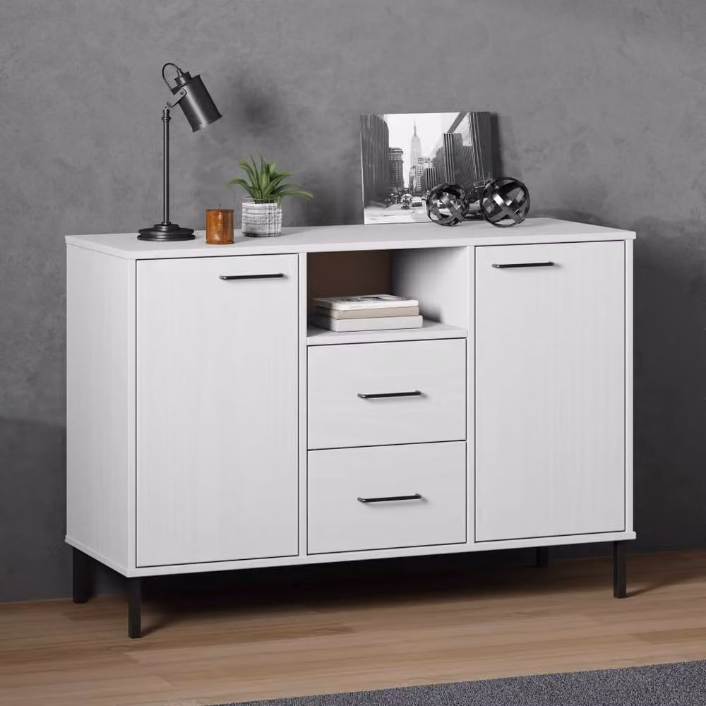Berkfield Home Oslo Solid Wood Sideboard in White with Metal Legs W/D/H: 113 x 40 x 77 cm – 2