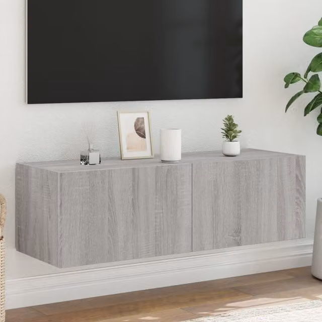 Berkfield Home Modern Wall Mounted TV Cabinet with Integrated LED Lights in Grey Sonoma, W/D/H: 100 x 35 x 31 cm