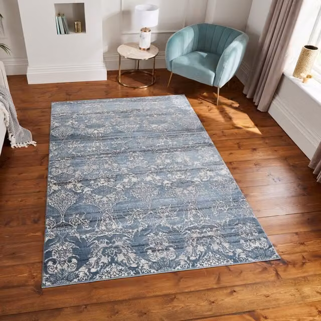 Laurence Llewelyn-Bowen Imperial Floral Rectangular Rug in Midnight Blue