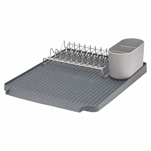ReBorn Recycled Dish Rack with Drip Tray and Cutlery Holder, Dark Grey