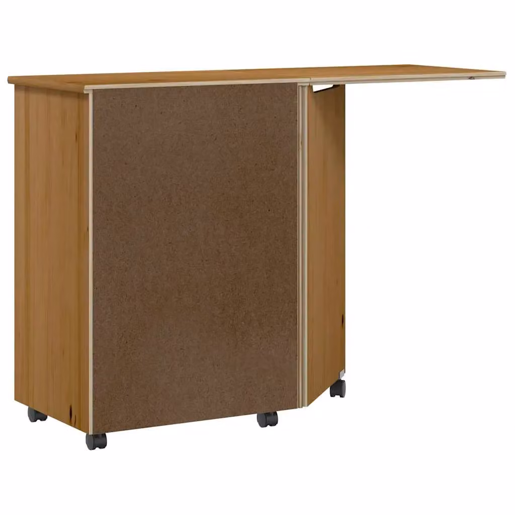 Berkfield Home Rolling Cabinet with Desk in Moss Honey Brown Solid Wood Pine – 4