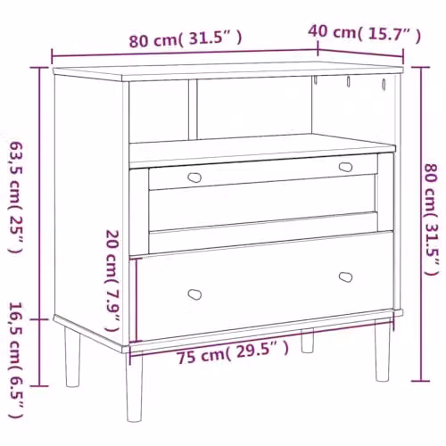vidaXL SENJA Sideboard in Black Lacquered Solid Pine Wood with Rattan Look, W/D/H: 80 x 40 x 80 cm – 3