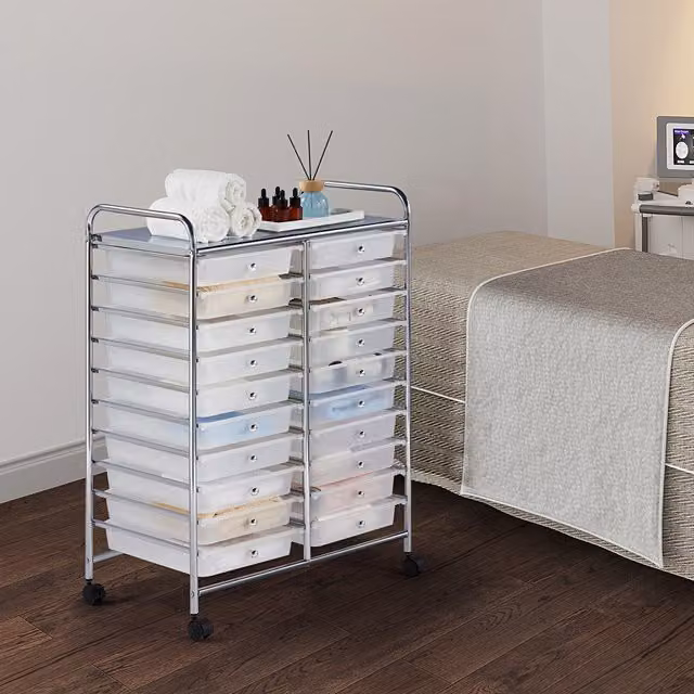 Yaheetech 20 Drawer Rolling Storage Trolley Cart in White