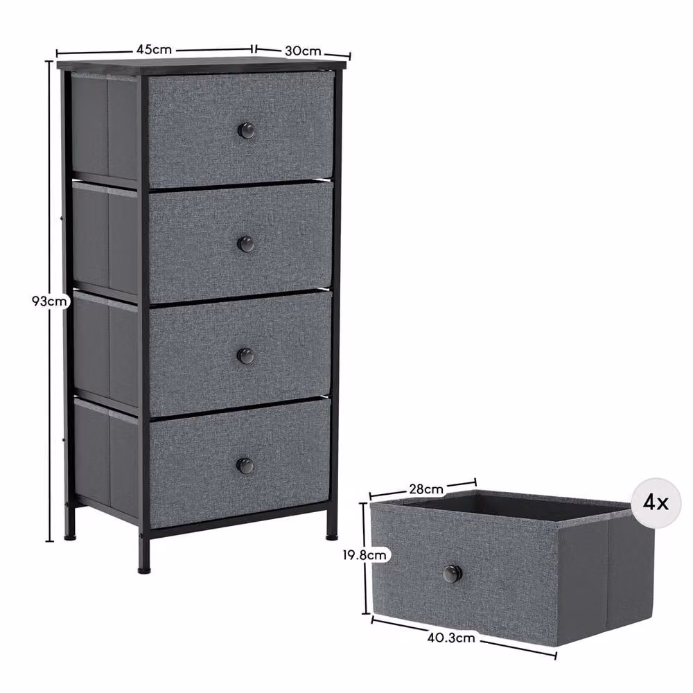 NESTLUNE 4 Drawer Chest of Drawers Dresser in Grey and Black, W: 100 cm, D: 15 cm – 2