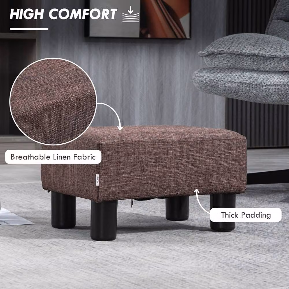 Wyld Haus Fata Brown Linen Look Rectangular Footstool with Plastic Feet – 4