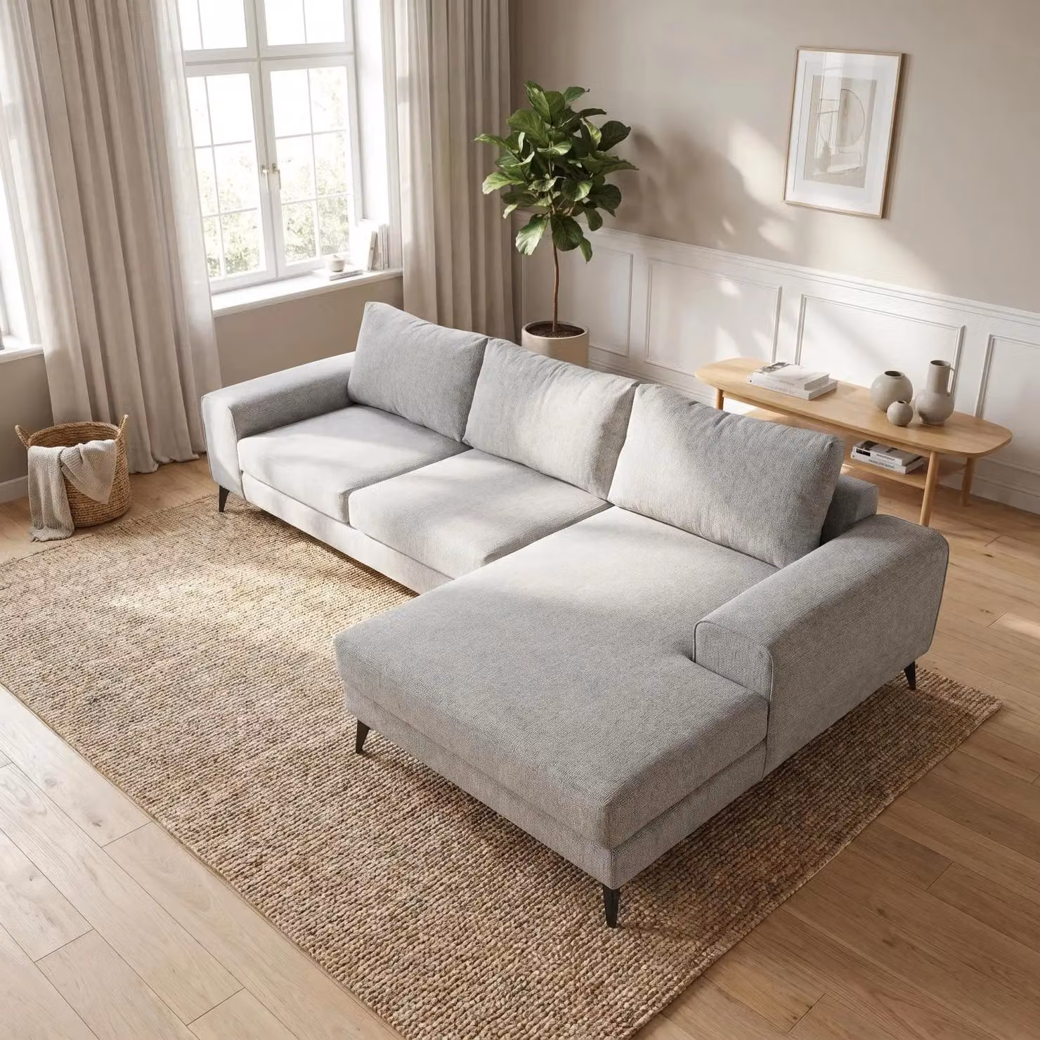 Abakus Direct Venice Right-Facing L-Shape Corner Sofa in Grey Fabric with Deep Seats and Scatter Cushions – 2