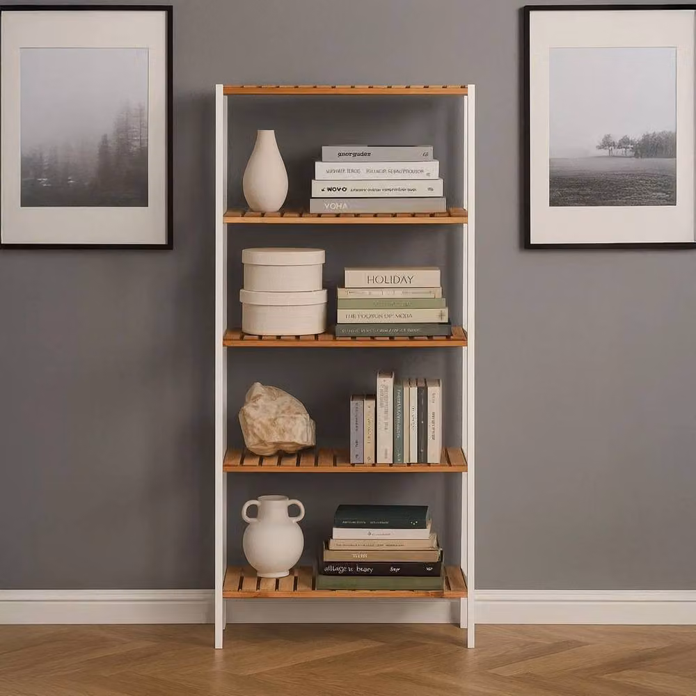 FORGEVIO Bamboo Multi-Purpose Storage Rack with Adjustable Shelves, Natural White – 4
