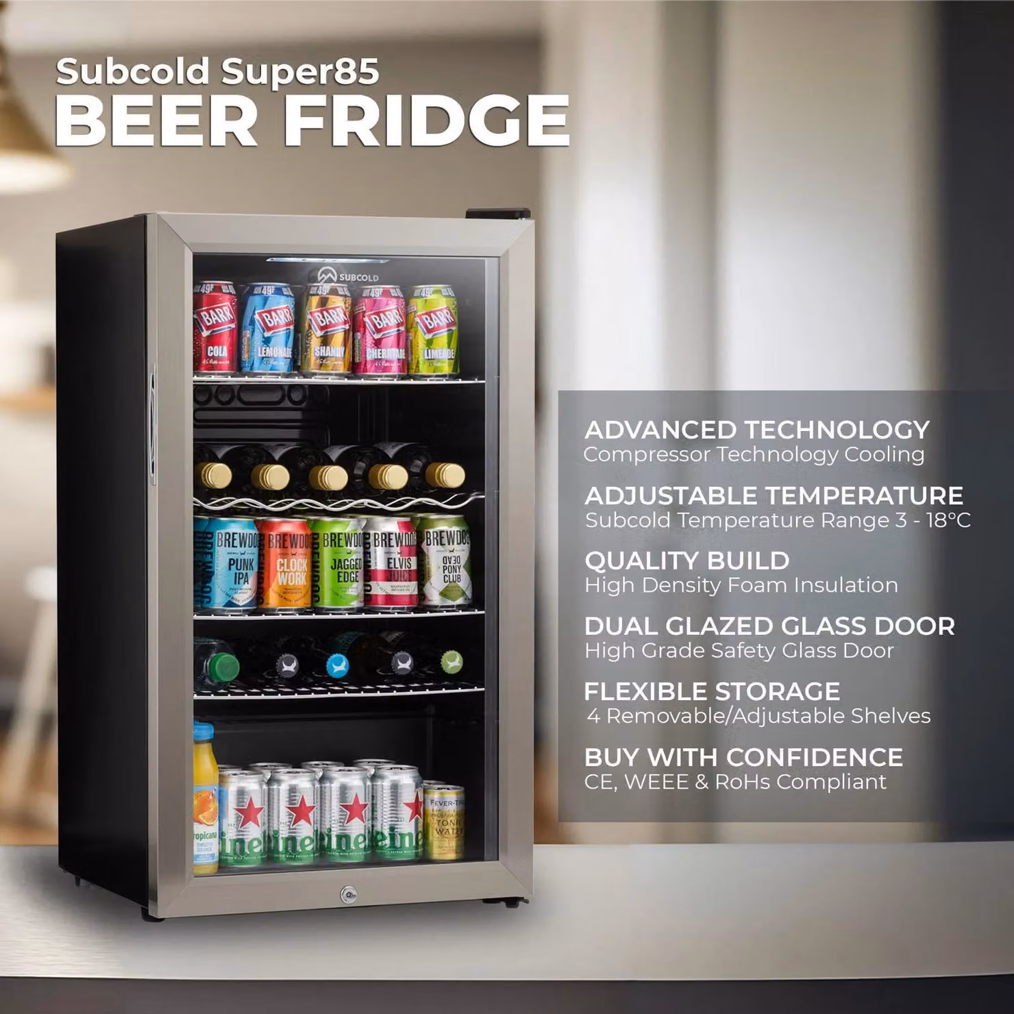 Subcold Super 85 LED Under Counter Compressor Beer Fridge in Silver – 5