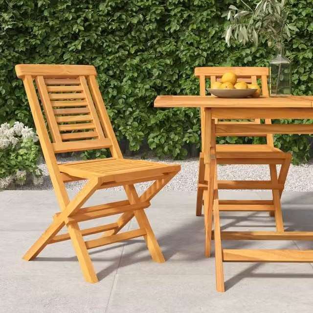 Berkfield Home Set of 2 Folding Garden Chairs in Brown Solid Teak Wood, W/D/H: 47 x 63 x 90 cm