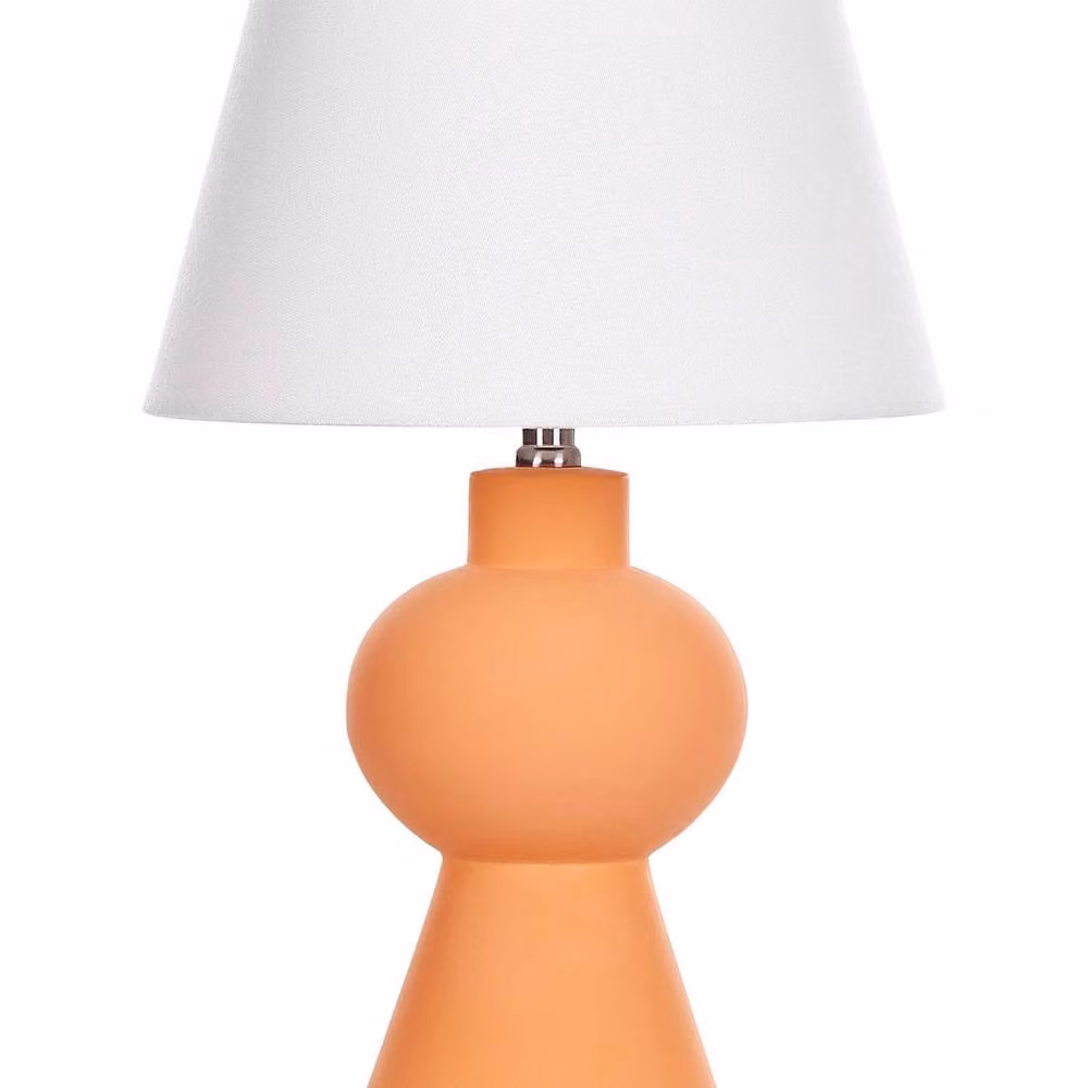 Wyld and Coco Orange Ceramic Table Lamp with Hand Painted Geometric Base and White Linen Drum Shade – 2