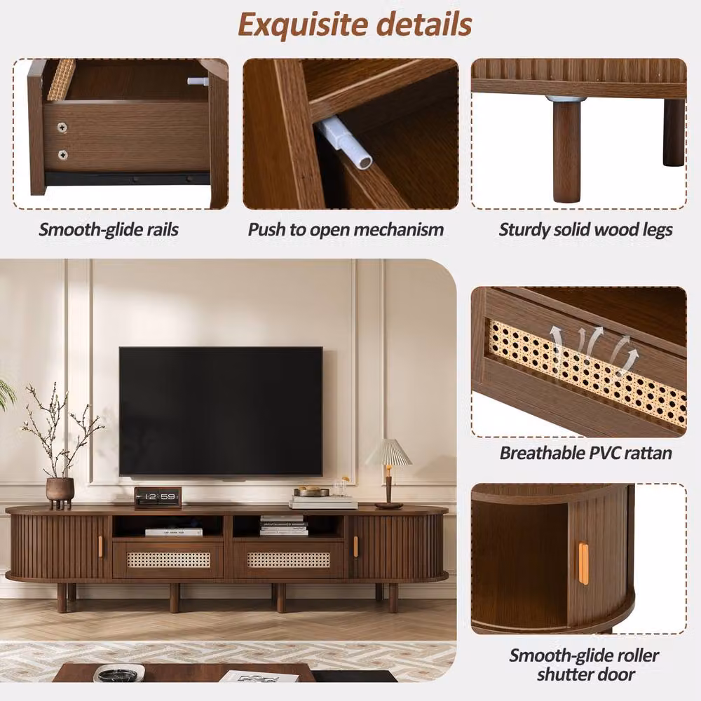 STILVORA Modern Brown TV Stand with Rattan Details and 2 Drawers, W/D/H: 170 x 40 x 40 cm – 5