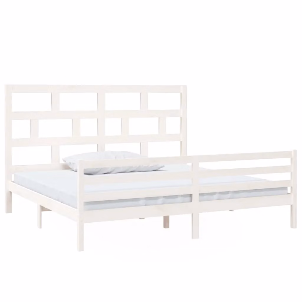 Berkfield Home White Solid Pine Wood Bed Frame W/D/H: 200 x 200 cm – 2