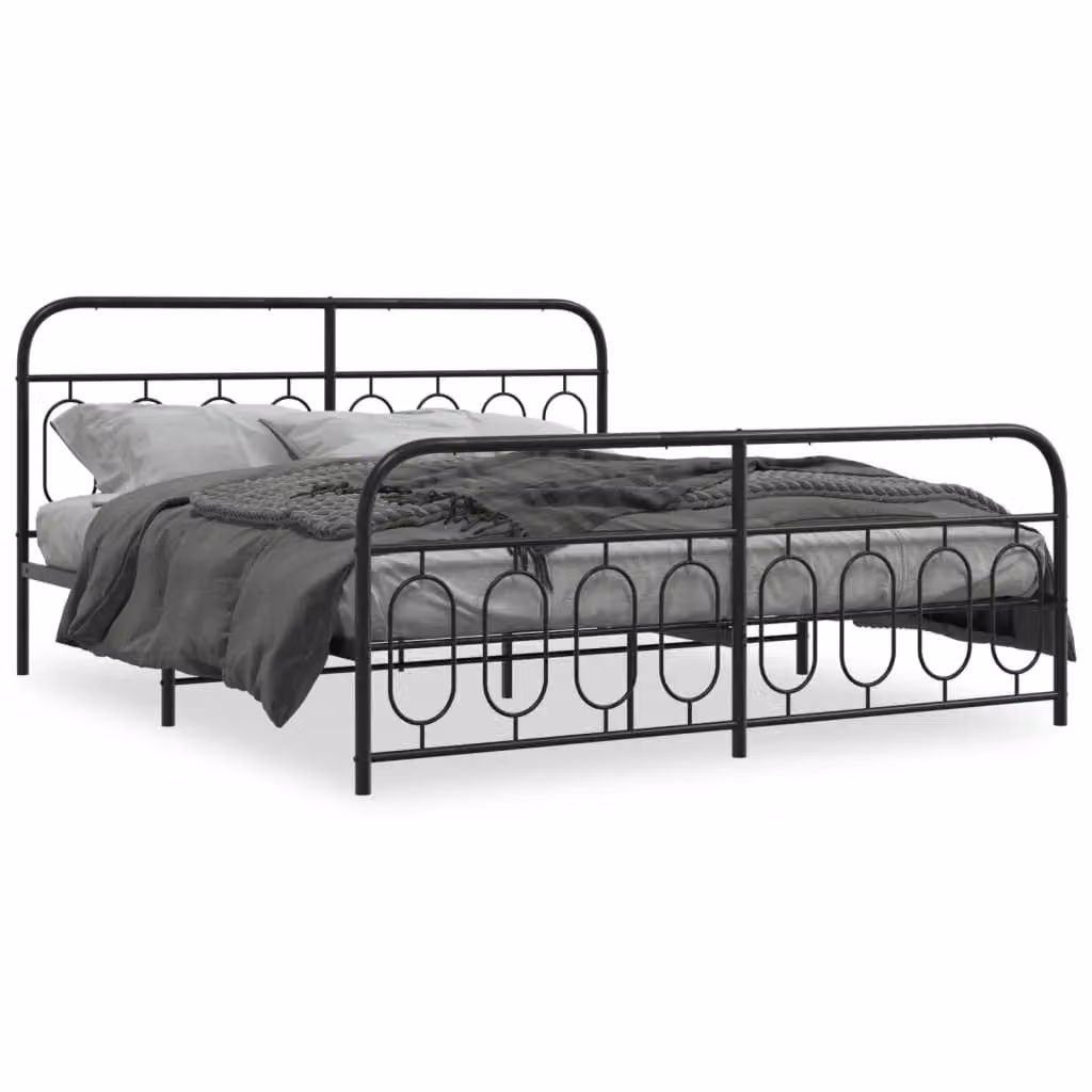 Berkfield Home Metal Bed Frame with Footboard, Black, W/D/H: 193 x 203 cm – 2