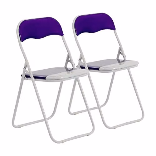 Harbour Housewares Padded Folding Chairs in Purple, Pack of 2, with Synthetic Leather and Metal Frame
