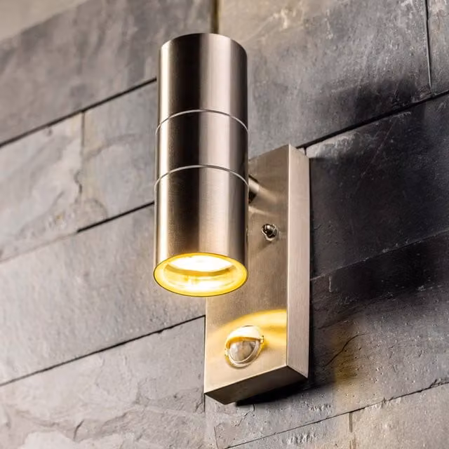 CGC Lighting Alesha Stainless Steel Up and Down Outdoor Wall Light with PIR Motion Sensor, Grey/Silver