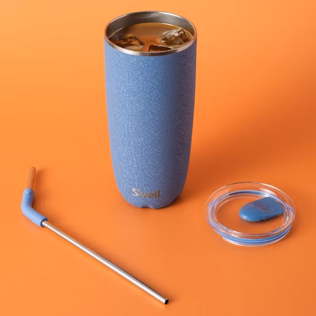 S'well Insulated Stainless Steel Tumbler with Lid and Straw, Blue, 700ml