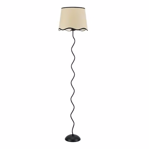 ValueLights Black Metal Wavy Stem Floor Lamp with Fabric Scallop Shade and LED Bulb, H: 160 cm, W: 35 cm, D: 35 cm – 1