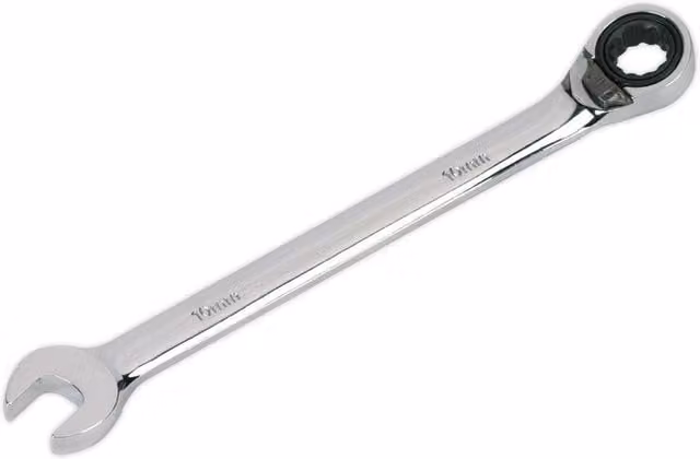 Loops 10mm Reversible Ratchet Combination Spanner in Silver Chrome Vanadium Steel