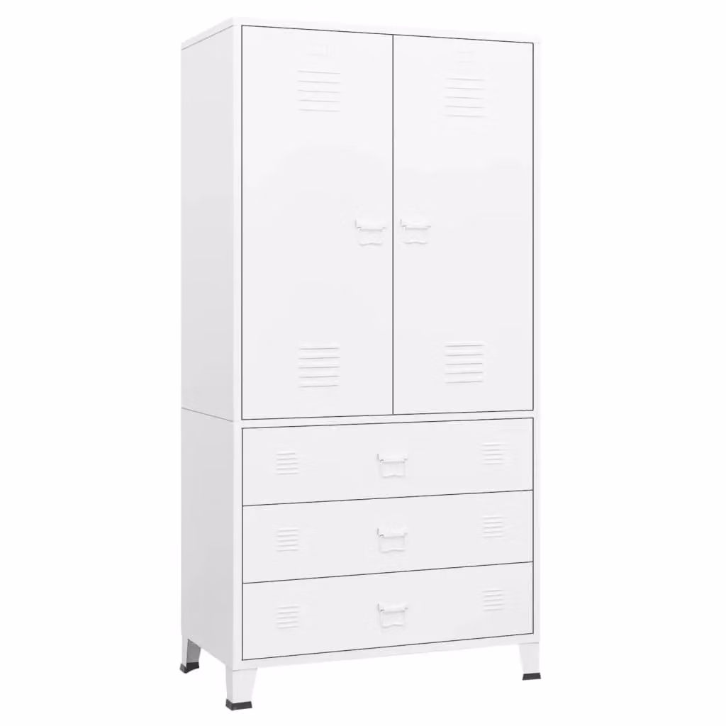 Berkfield Home Industrial Metal Wardrobe in White, W/D/H: 90 x 50 x 180 cm – 2