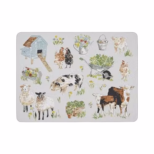 Ulster Weavers Portman Farm Animal Print Cork Placemats, Set of 4, Grey, W/D/H: 29 x 21 x 0.5 cm
