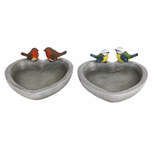 Esschert Design Heart Shaped Grey Tabletop Bird Bath