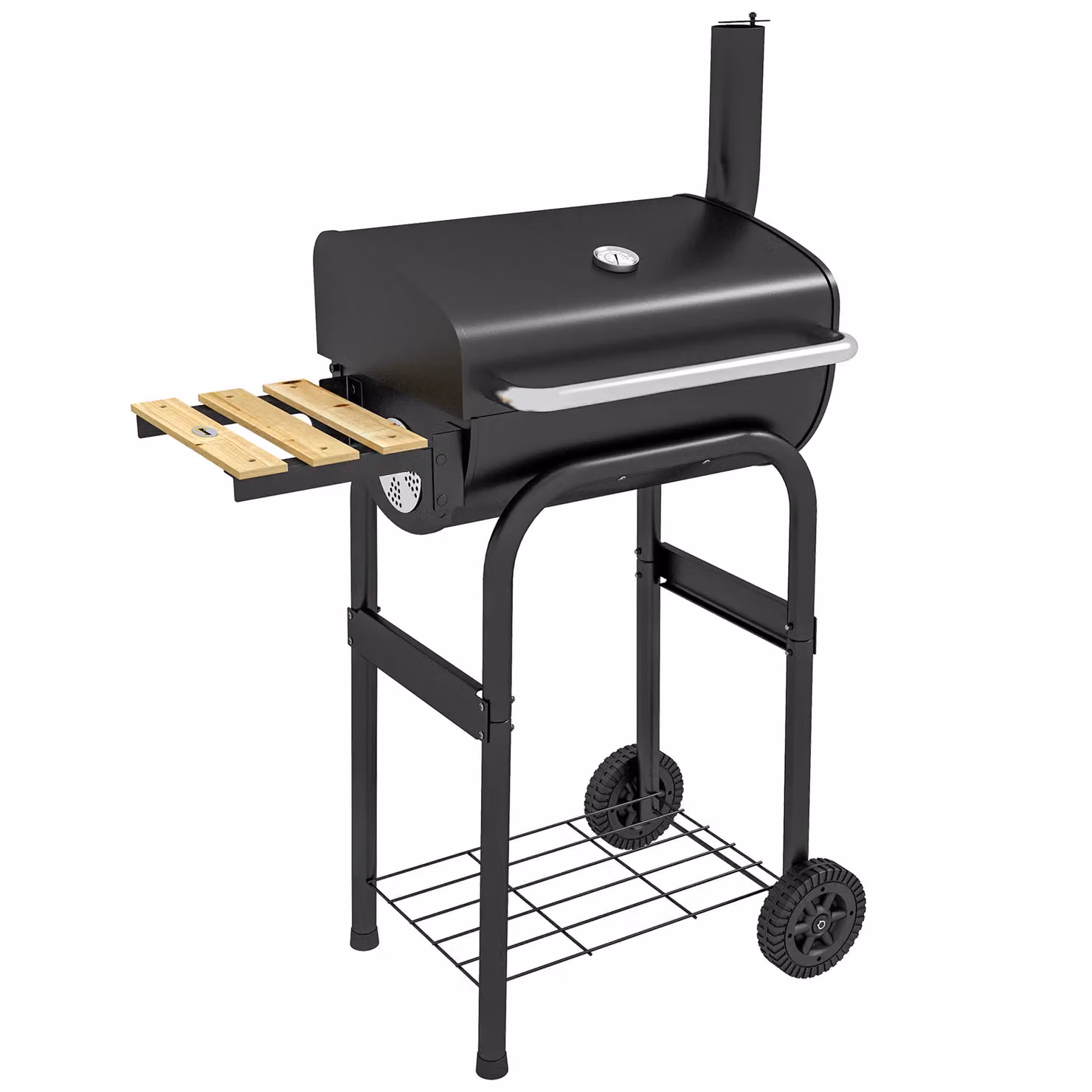 OUTSUNNY Charcoal Barbecue Grill with Shelves, Wheels and Thermometer in Black – 2
